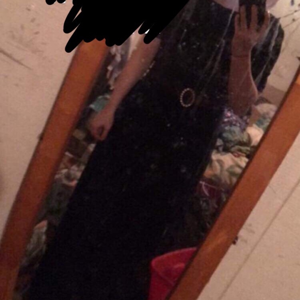 Long velvet blue floor length gown.